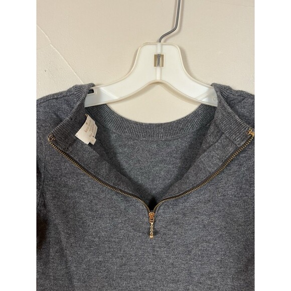 Kate Spade Gray Wool Cashmere Crew Neck Sweater Gold Zip, Bow Cuffs 3/4 Sleeve S - Picture 5 of 6